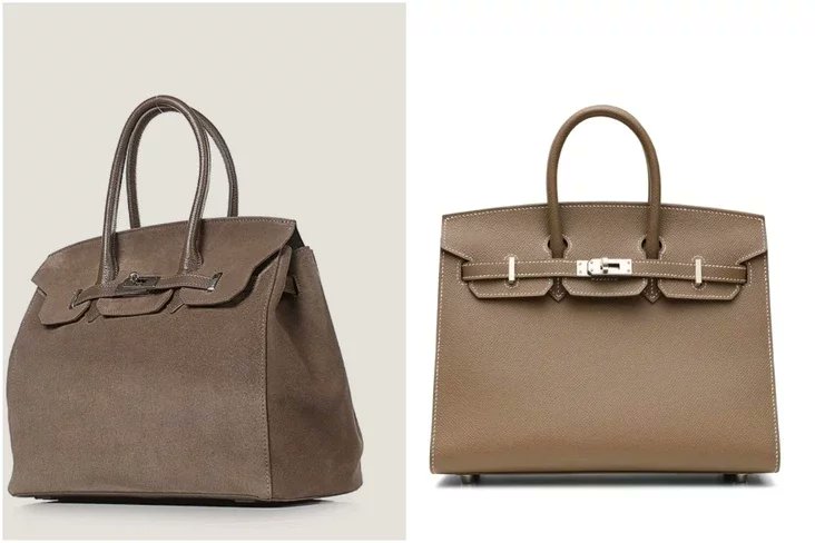 這款向愛馬仕（Hermès）經典柏金包致敬的手袋（左圖），由白俄羅斯國營企業「Galanteya」在明斯克生產。   圖：翻攝自 X NEXTA