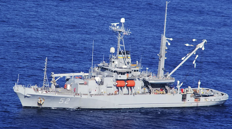 美國海軍T-ARS 52「薩爾沃號」保障級救援打撈船在南海執行支援打撈任務。   圖：翻攝自國平視野