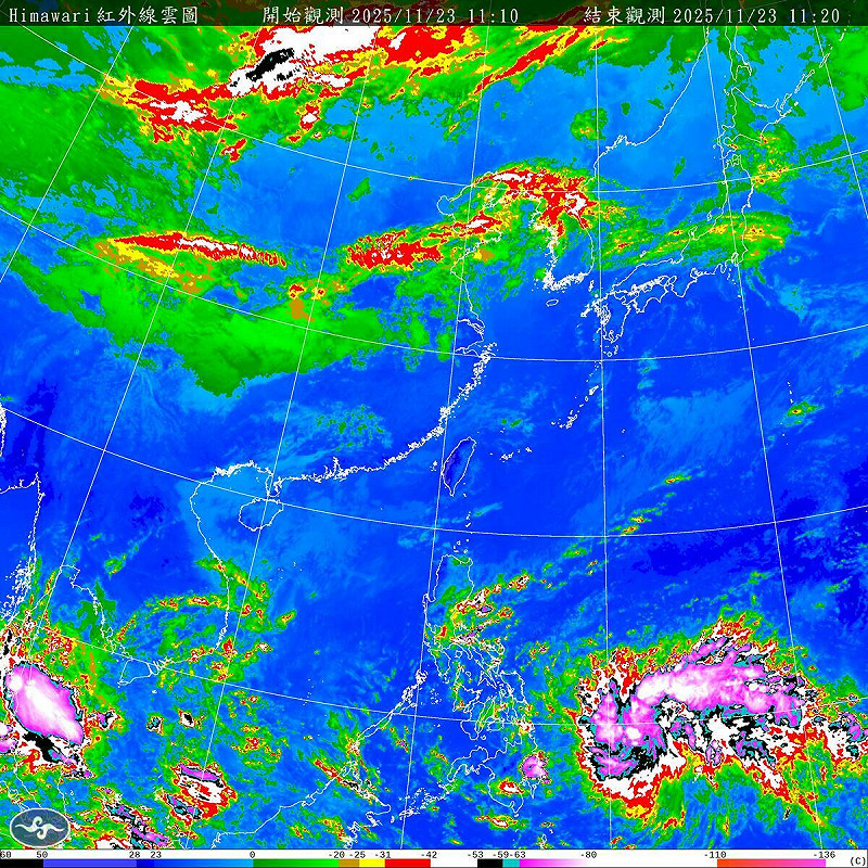 今明兩天各地晴時多雲，氣溫續回升，白天微熱早晚涼，東半部偶有局部零星降雨的機率。   圖：取自氣象署