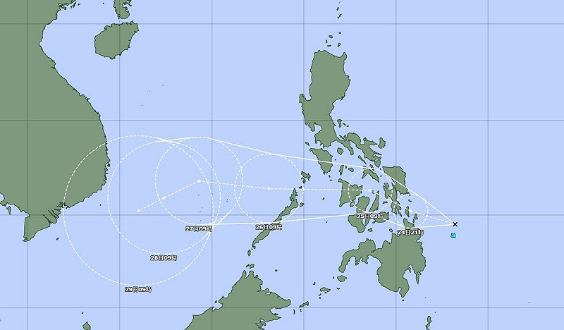 台灣颱風論壇表示，「天琴」不會北上，但週四外圍水氣會通過台灣附近，北東部有雨，西部僅雲增雨少。   圖：翻攝自台灣颱風論壇　臉書專頁