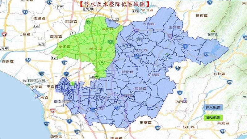 12/2~12/3台南停水減壓區域圖。   圖：台南觀旅局／提供