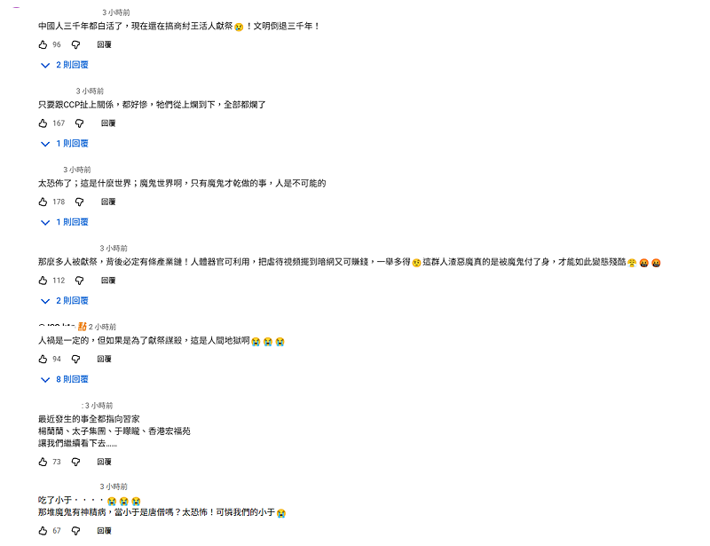 網友對於香港大火疑為獻祭感到毛骨悚然。   圖：翻攝自YouTube頻道《新聞看點 李沐陽》