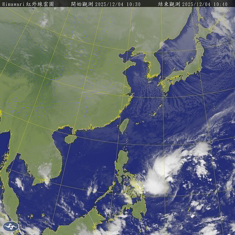 今明兩天水氣減少，北部多雲、中南部晴朗，東半部偶有局部短暫降雨的機率。   圖：取自氣象署