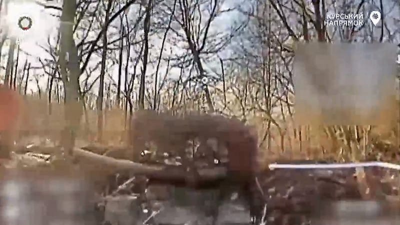 烏軍近期持續加強對俄軍部隊、軍備的打擊力度，一架烏軍無人機在庫爾斯克地區作戰時，發現一輛被隱藏起來的俄軍坦克。   圖：擷取自 @NOELreports X 分享影片