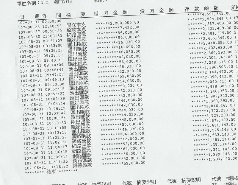 民眾黨前主席柯文哲妻子陳佩琪在臉書分享柯2018選舉借貸存摺明細。   圖：翻攝陳佩琪臉書