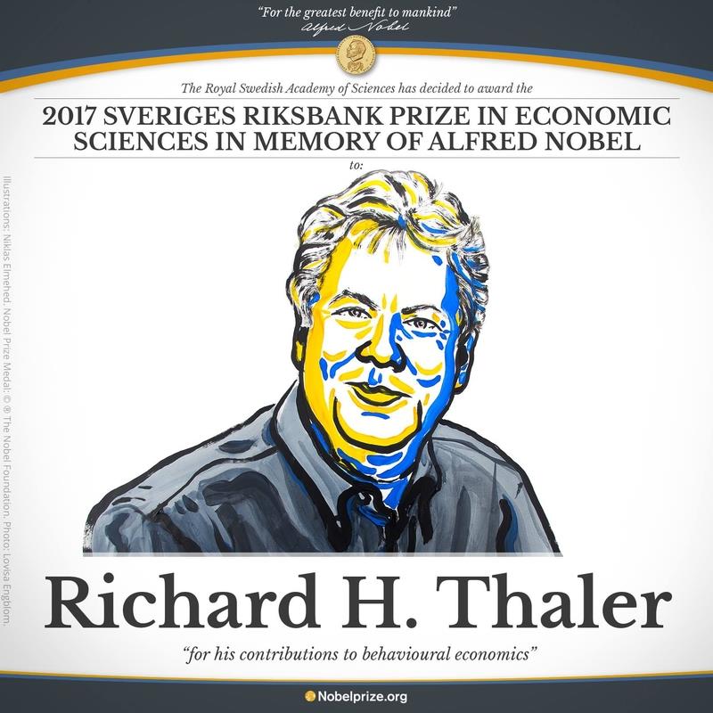 2017年諾貝爾經濟學獎得主9日揭曉，獎落美國學者塞勒，得獎原因是「對行為經濟學的貢獻」。   圖取自諾貝爾獎臉書