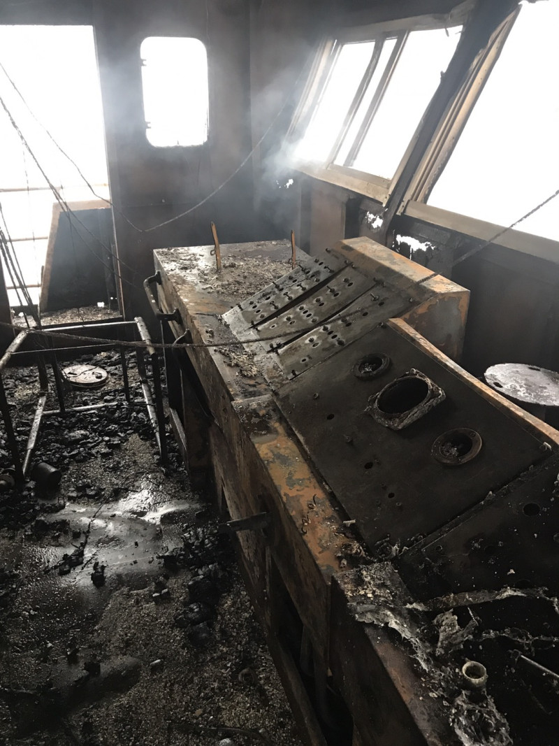 蒙古籍聯合36輪發生火災及時撲滅情形。   圖 : 航港局/提供