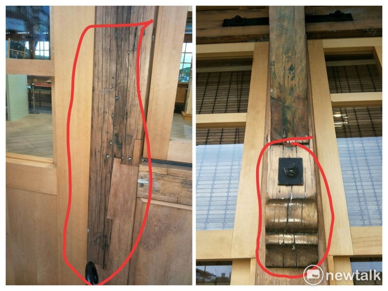 新北投車站重組後，新舊料均有裂痕，台北市文化局請教專家評估，並不礙事。   圖:資料照片