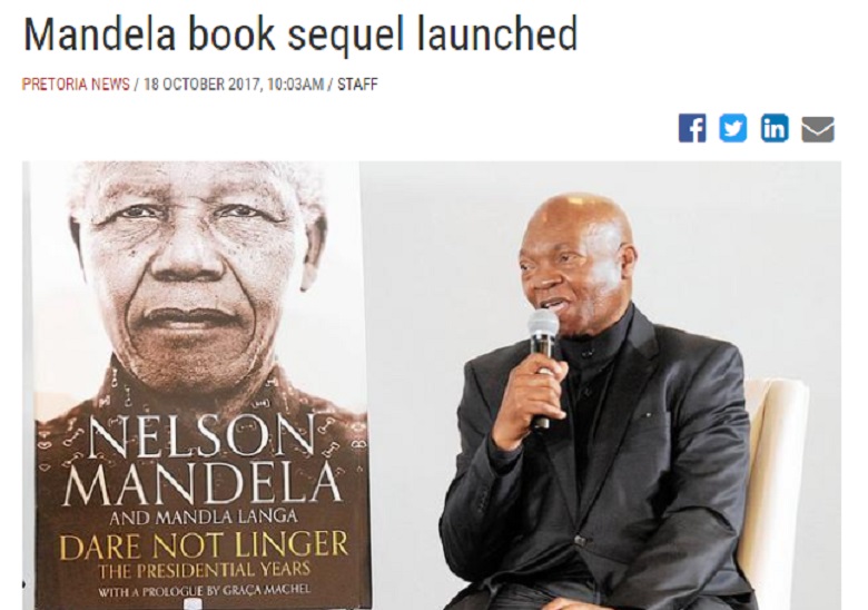 南非作家曼拉接續完成故總統曼德拉未完的手稿後，曼德拉著名自傳《漫漫自由路》的續篇《不敢停留：總統歲月》將在19日正式出版。   圖：翻攝IOL官網