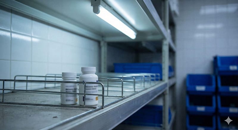 胰臟病患必需藥「卡利消」因原料短缺全台告急，食藥署啟動專案進口，盼盡速補足缺口避免患者無藥可用。(圖為缺藥情境示意)   圖：Gemini AI 生成/ 曾郡秋 製