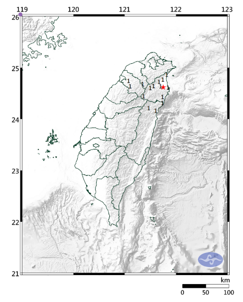 宜蘭冬山今午12時49分發生規模4地震，宜花桃竹等地皆有感。   圖：翻攝自氣象署官方網站