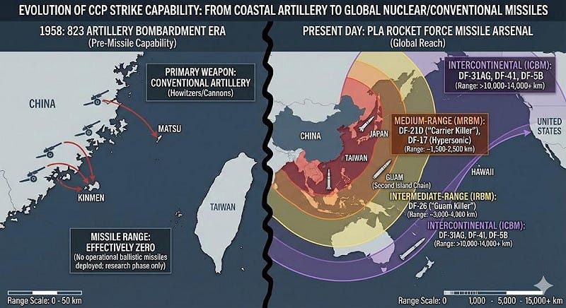國民黨立委徐巧芯出示中共在八二三砲戰時期與現代的導彈射程對比圖。   圖：徐巧芯/提供