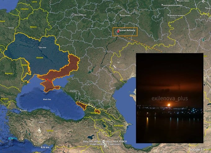 位於俄羅斯薩馬拉州的錫茲蘭煉油廠也遭遇烏軍無人機襲擊，整座工廠的生產作業被迫中斷兩周。   圖：翻攝自 @Tendar X 帳號