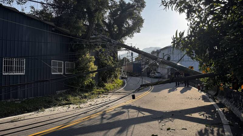 電線桿倒塌造成添福、嘉添等地區共約596戶停電。&nbsp;&nbsp;&nbsp;圖：翻攝畫面