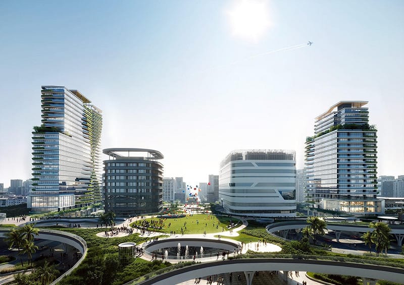 「高雄車站專用區四、五及商四公辦都市更新案」開發模擬示意圖。&nbsp;&nbsp;&nbsp;圖：高雄市都發局/提供