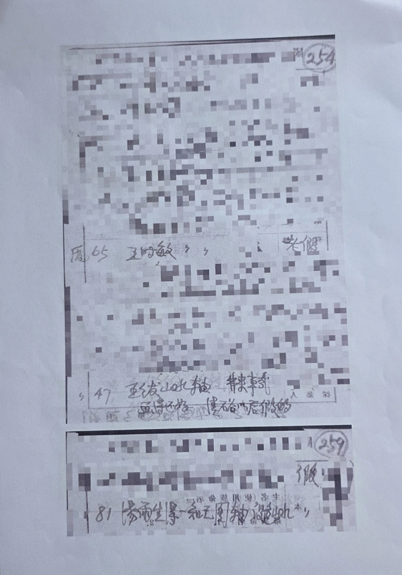  南京博物院向法庭提交的鑒定材料， 大部分都打上了馬賽克。 圖：翻攝自 澎湃新聞 