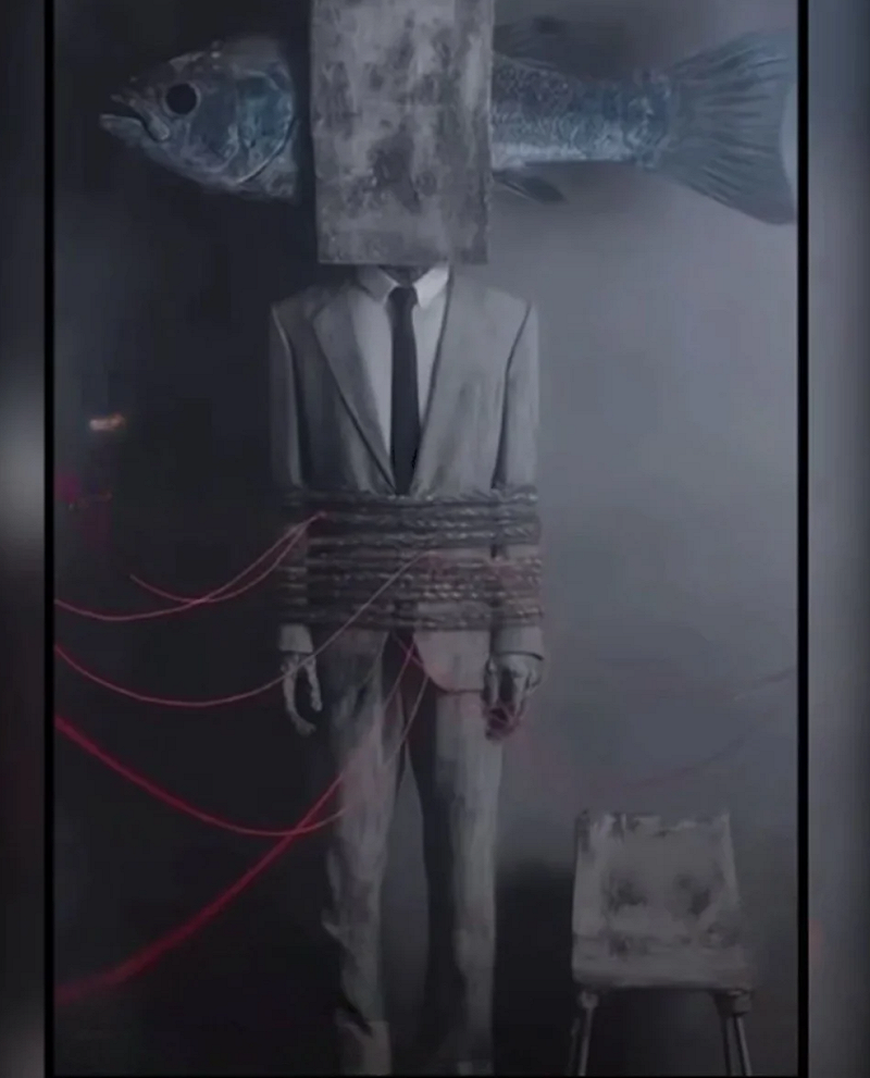 日前北京啟皓藝術館流出魚眼紅線詭照，雨衣男罩網畫面挑釁，疑影射于朦朧案，引發外界外議與不滿。&nbsp;&nbsp;&nbsp;圖：翻攝自網路