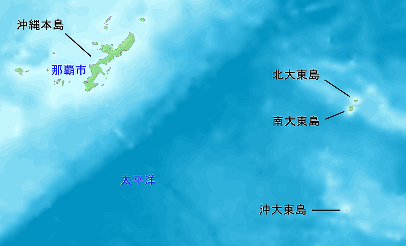 日本沖繩縣最東端的離島北大東島相關地理位置圖。&nbsp;&nbsp;&nbsp;圖：翻攝維基百科/Tdk/公有領域