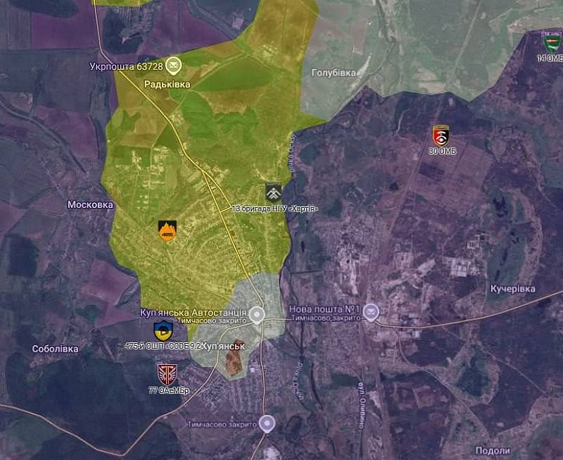  烏軍沿著連接庫皮揚斯克與楚格夫（Chuhuiv）的 P-79 公路向前推進，成功奪回部分失地。 圖：翻攝自 X@Visioner 
