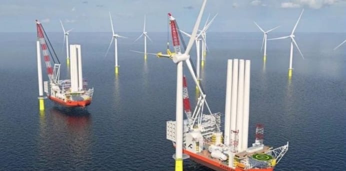  海上風電安裝。 圖 : 翻攝自OUCO 