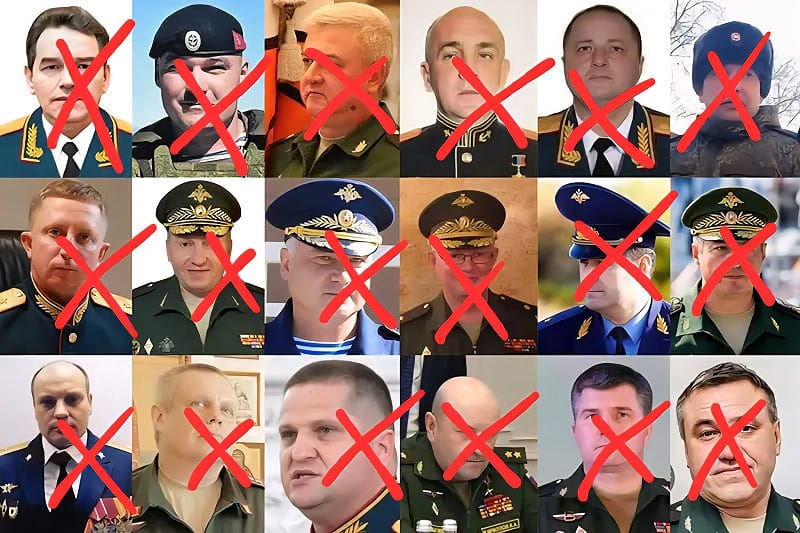 目前已確認或傳言身故的俄軍高級將領。&nbsp;&nbsp;&nbsp;圖：翻攝自 X《UAVoyager》