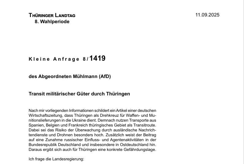 穆爾曼要求州政府提供軍事相關資訊。圖：翻攝自圖林根自由邦法律與法規公報