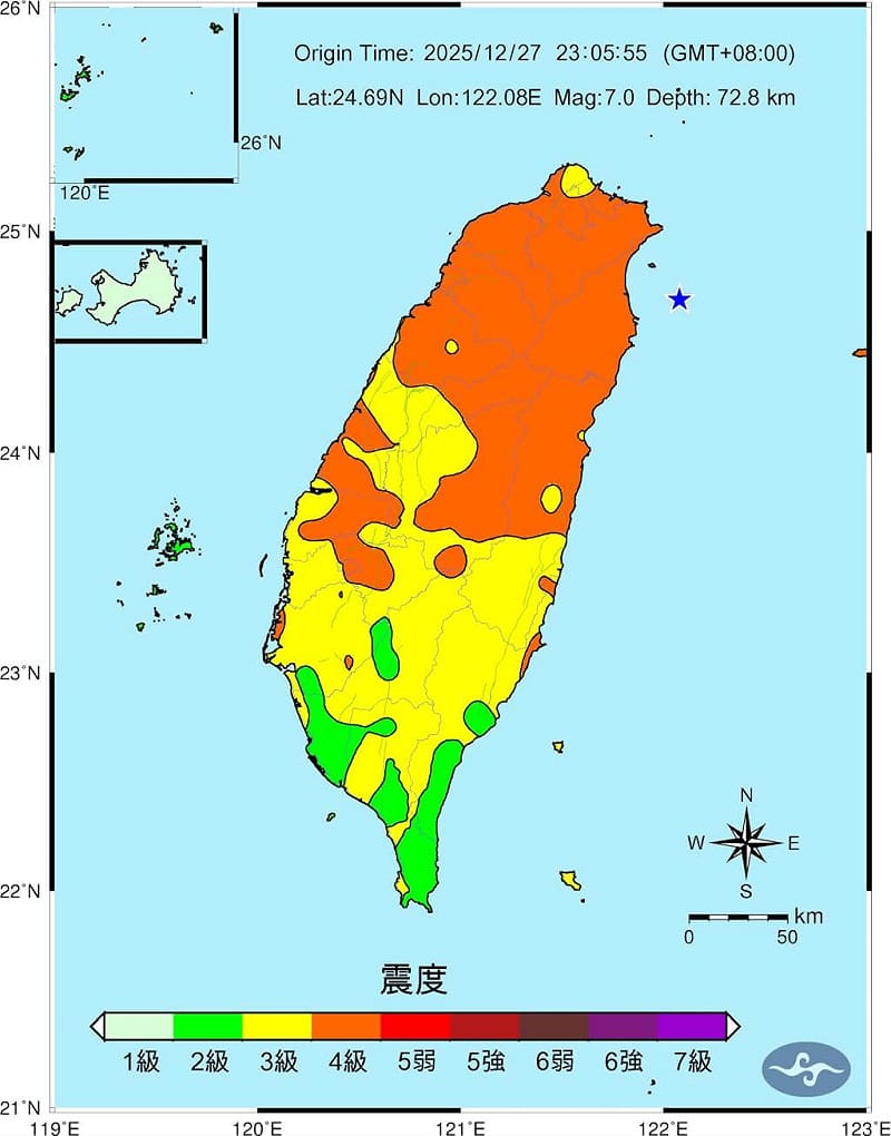 圖為震度圖。&nbsp;&nbsp;&nbsp;圖：中央氣象署提供