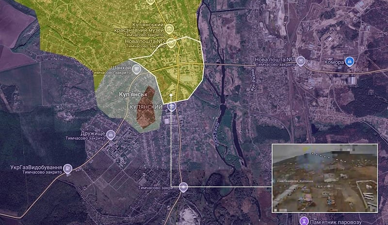 烏克蘭國防軍持續推進,庫皮揚斯克市中心已大致解放,僅剩東部少數俄軍殘餘據點(紅紫區)待清剿。 圖:翻攝自 X @TTheBattlefield 烏克蘭國防軍持續推進,庫皮揚斯克市中心已大致解放,僅剩東部少數俄軍殘餘據點(紅紫區)待清剿。 圖:翻攝自 X @TTheBattlefield