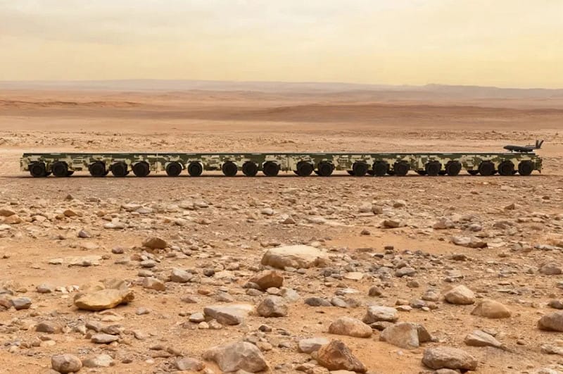 中國有科技公司提出類似10輪模組化系統概念，在沒有傳統機場場域發射重型無人機。圖為想像概念圖。&nbsp;&nbsp;&nbsp;圖：翻攝「X」@Hurin92