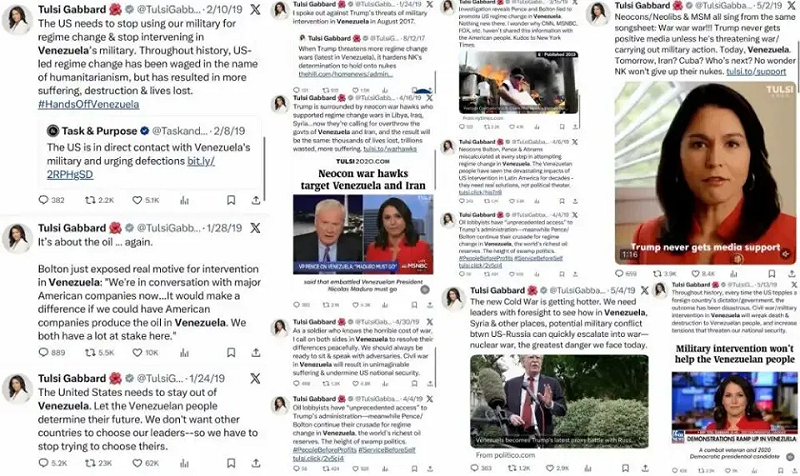  過去加巴德曾公開反對美國介入委內瑞拉內政、批評「政權更迭外交」。 圖：翻攝自X 