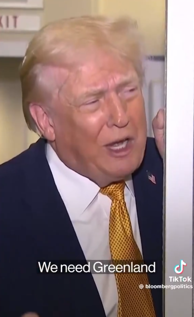  川普在空軍 1 號上表示「美國需要格陵蘭」。圖：翻攝自 X《Howard Beckett》