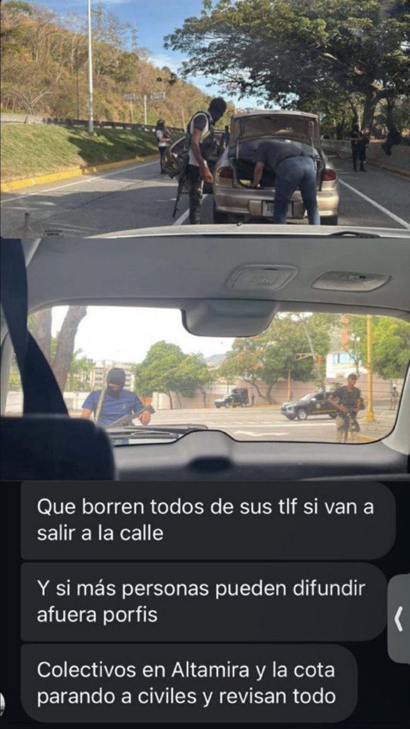  即使馬杜洛已經離開委內瑞拉，但其最新簽署的法規仍在持續壓迫著委內瑞拉的民眾。圖為遭到委內瑞拉警方盤查的一般民眾。 圖：翻攝自 @Baoliaogeming64 X 帳號 