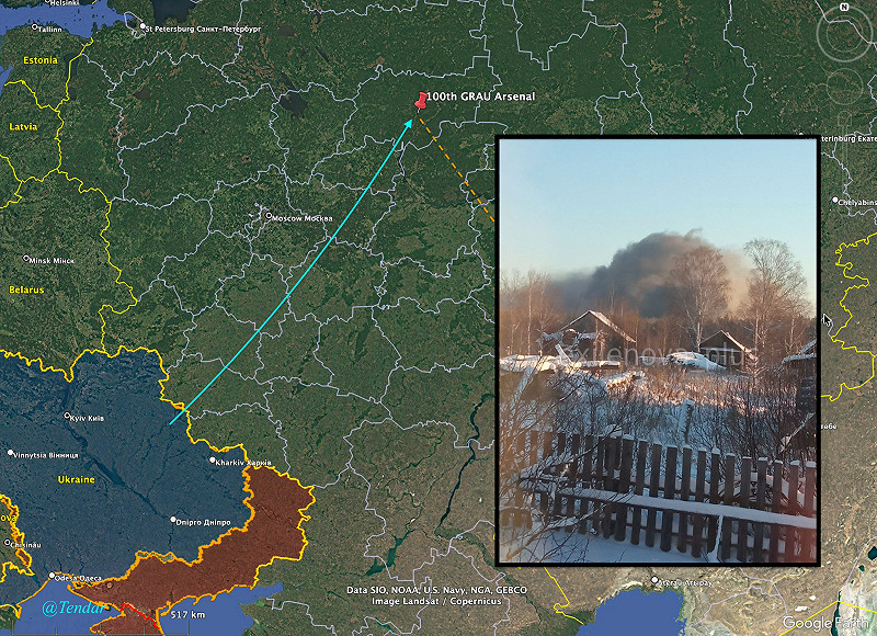 俄軍 100 號 GRAU 軍火庫，在前（5）日深夜遭遇烏軍長程無人機精準打擊。&nbsp;&nbsp;&nbsp;圖：翻攝自 X