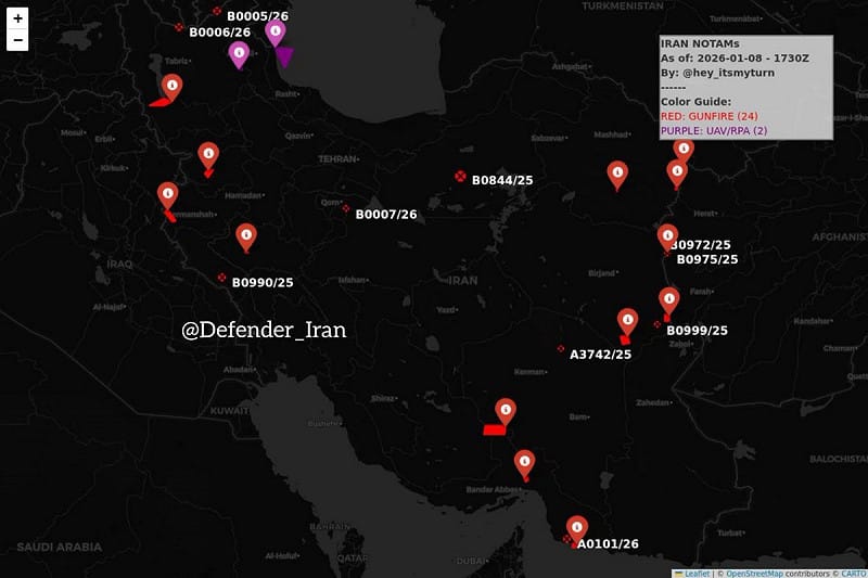 伊斯蘭革命衛隊稍早宣布關閉伊朗全國領空。此前,革命衛隊已切斷所有通訊管道、關閉網路、干擾衛星訊號,部分地區甚至直接拉閘斷電。 圖:翻攝自 X 悉尼奶爸 SydneyDaddy 雪梨奶爸 伊斯蘭革命衛隊稍早宣布關閉伊朗全國領空。此前,革命衛隊已切斷所有通訊管道、關閉網路、干擾衛星訊號,部分地區甚至直接拉閘斷電。 圖:翻攝自 X 悉尼奶爸 SydneyDaddy 雪梨奶爸