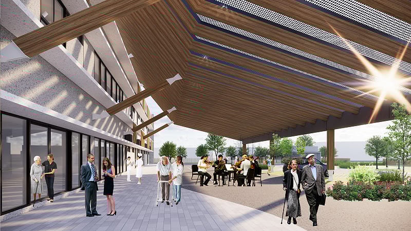 衛生福利部朴子醫院六腳長照機構-建築示意圖。&nbsp;&nbsp;&nbsp;圖：國土署提供