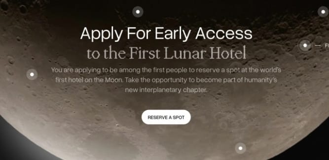  月球酒店入住申請網頁。 圖 : 翻攝自Gru Sapce 