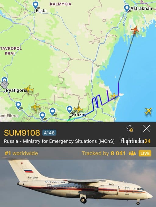 一架從格羅茲尼飛往莫斯科的俄羅斯緊急情況部專機引發網友的廣泛關注，有網友認為亞當可能透過該次航班前往莫斯科接受治療。&nbsp;&nbsp;&nbsp;圖：翻攝自 @bayraktar_1love X 帳號