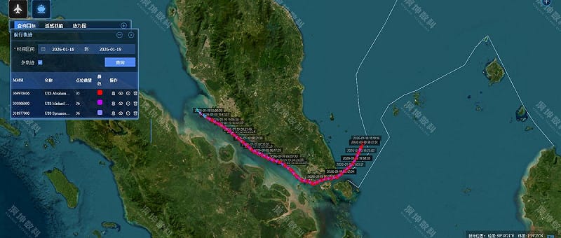 中國半官方智庫「南海戰略態勢感知」19日發布最新航跡圖，指美國海軍「林肯號（CVN-72）」航艦打擊群通過馬六甲海峽，正朝中東方向前進。&nbsp;&nbsp;&nbsp;圖：翻攝「X」@SCS_PI