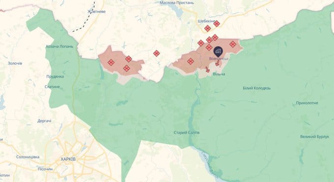  沃夫昌斯克戰區，俄軍利用人數優勢試圖強行突破。 圖：翻攝自 X 