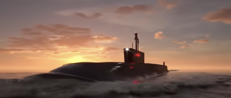  代號096的模擬潛艦短暫入鏡電子兵推，海基核反擊力量與隱蔽性引發國際關注。 圖：翻攝自 世界節拍 