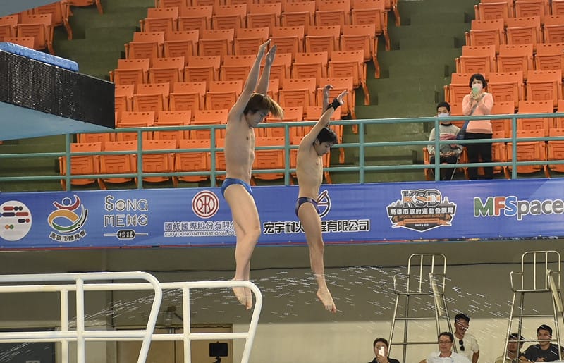 男子一公尺跳板展現絕佳默契。&nbsp;&nbsp;&nbsp;圖：孫家銘攝
