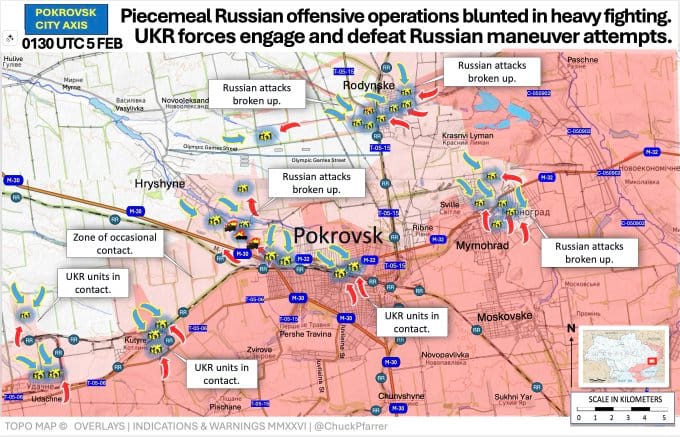  烏克蘭方面加強了對紅軍城前線的兵力、軍備部署，預估該地區每個月死亡的俄軍士兵人數可能多達上萬人。 圖：翻攝自 @ChuckPfarrer X 帳號 
