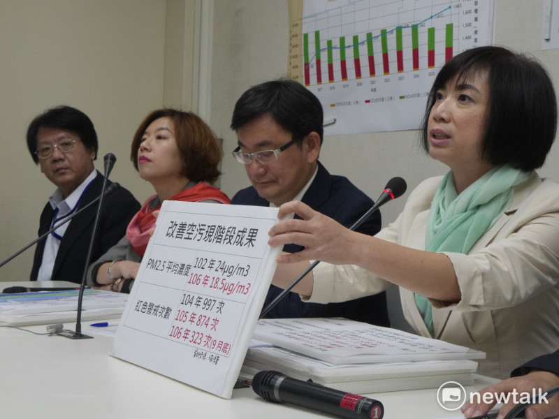 針對國民黨立委盧秀燕日前痛批台中市民成為空氣清淨機，民進黨團上午召開記者會澄清。   圖：趙婉淳/攝