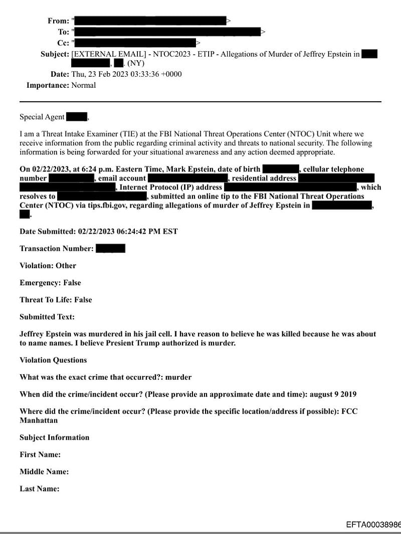 該提交匿名信件指稱艾普斯坦的弟弟馬克・艾普斯坦主張，其兄並非自殺，而是遭到時任總統川普授意殺害。&nbsp;&nbsp;&nbsp;圖：翻攝自 X @Furbeti