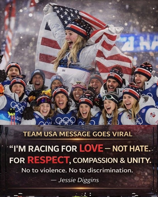 美國越野滑雪名將迪金斯也在本屆冬奧發表聲明，強調自己為「愛、包容、同情、誠實與尊重」而戰，拒絕仇恨與歧視，被視為對當前政治氣候的價值宣示。 圖:翻攝自X帳號@HXR001