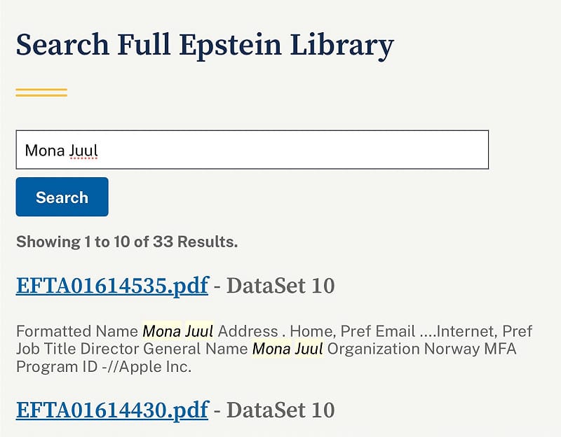  挪威駐美大使莫娜．尤爾（Mona Juul）在艾普斯坦檔案中被提及 33 次。 圖：翻攝自 X RT 