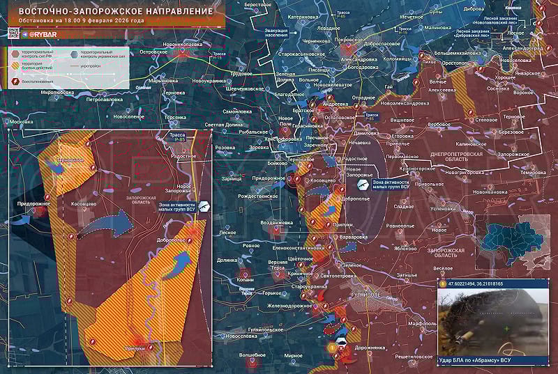 俄羅斯Telegram頻道RYBAR發布地圖，顯示烏軍在扎波羅熱東部發動局部反攻。&nbsp;&nbsp;&nbsp;圖：翻攝自 X @DakdaR22