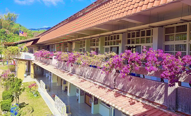 九重葛鮮豔花色沿著教室延伸，為校園注入活力。&nbsp;&nbsp;&nbsp;圖：高雄市教育局/提供