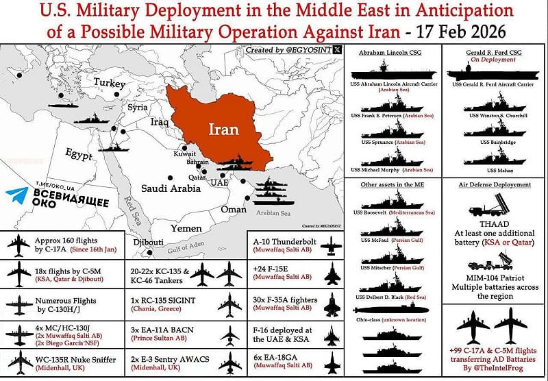 美國已向中東地區緊急調配高達 40% 的空軍戰力,數量仍在持續增加。 圖:翻攝自 X 美國已向中東地區緊急調配高達 40% 的空軍戰力,數量仍在持續增加。 圖:翻攝自 X