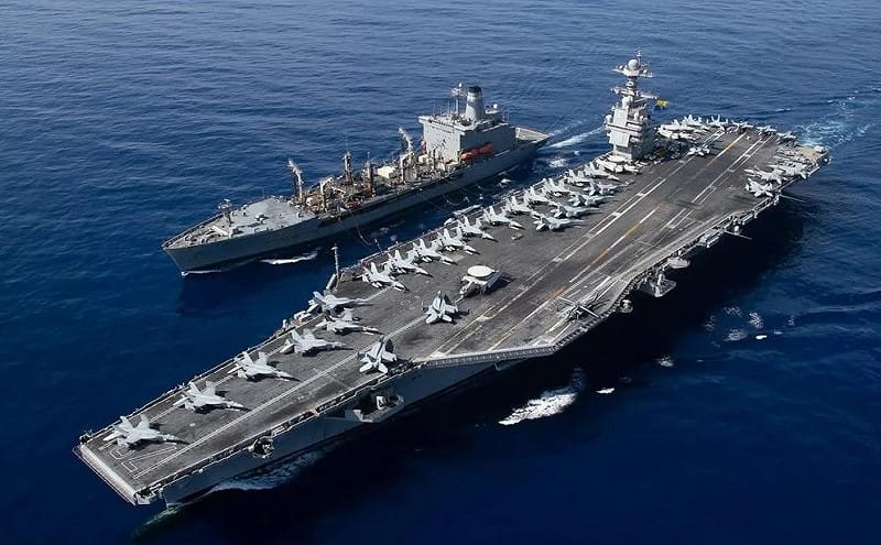  美國航空母艦「傑拉德．福特號」（USS Gerald R. Ford）已進入地中海準備對伊朗動武。 圖：翻攝自 X Iran Observer 